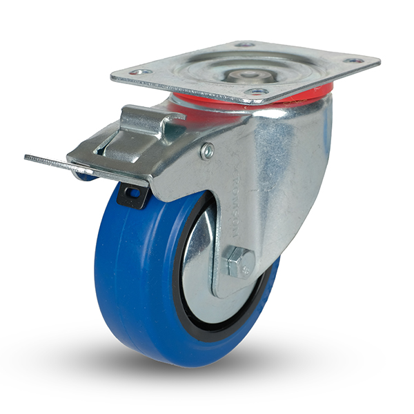 Roulette pivotante avec frein en caotchouc élastique bleu 3"